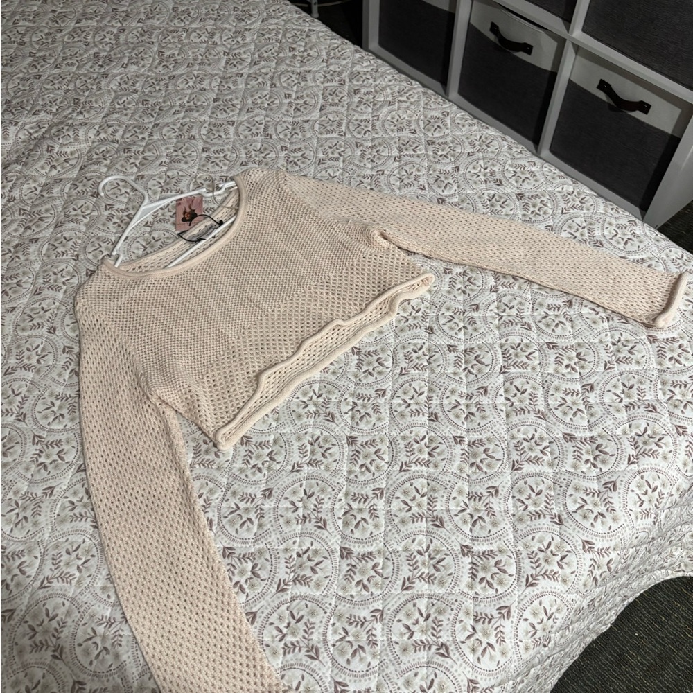 Cream Cropped Knit Sweater